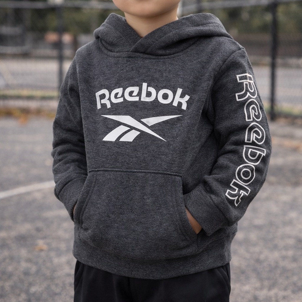 Reebok Toddler Hoodie Gray Pullover Logo‎ Sweatshirt Size 3T Athleisure